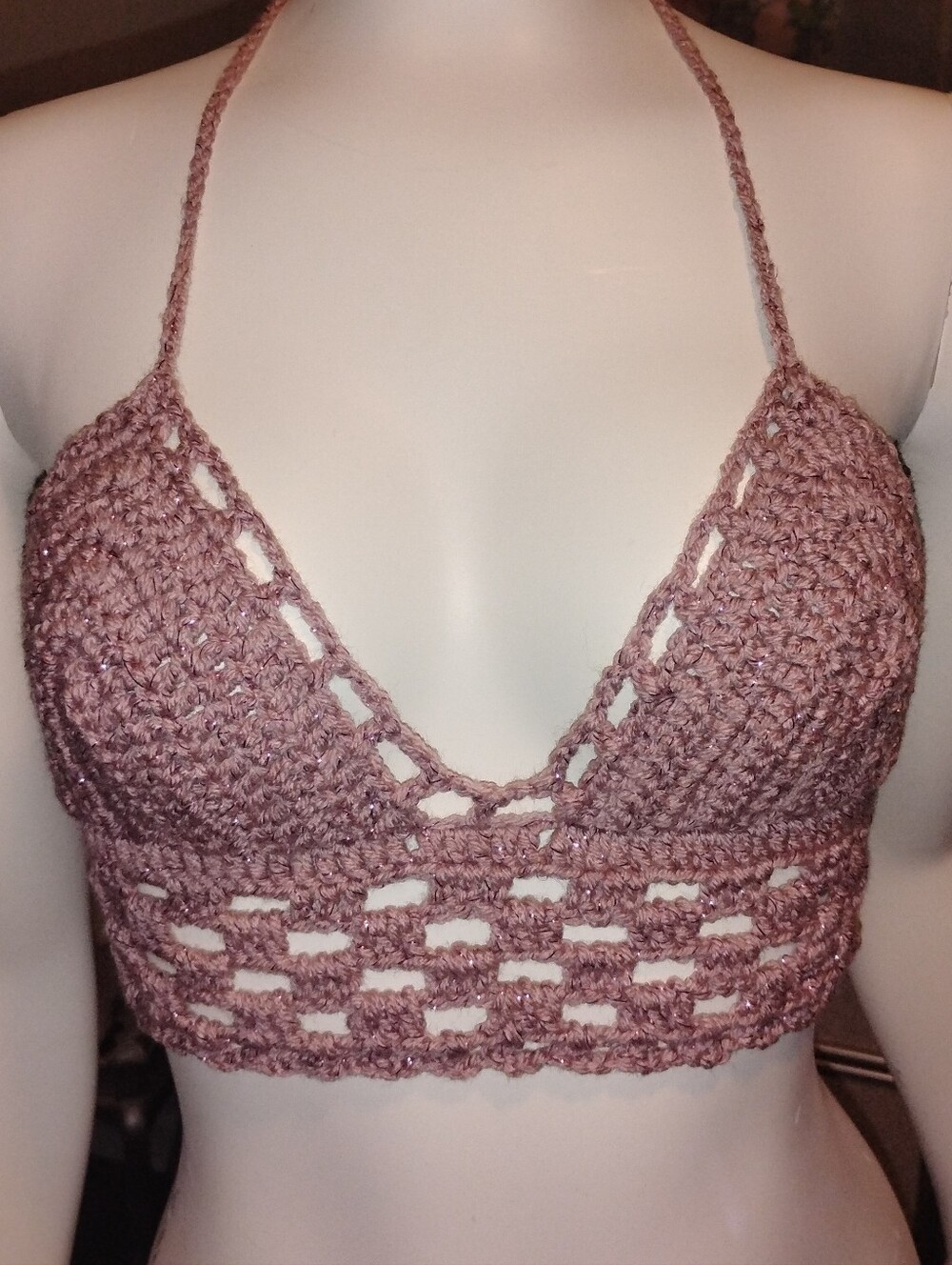 Handmade Dusty Rose Crochet Bralette Top